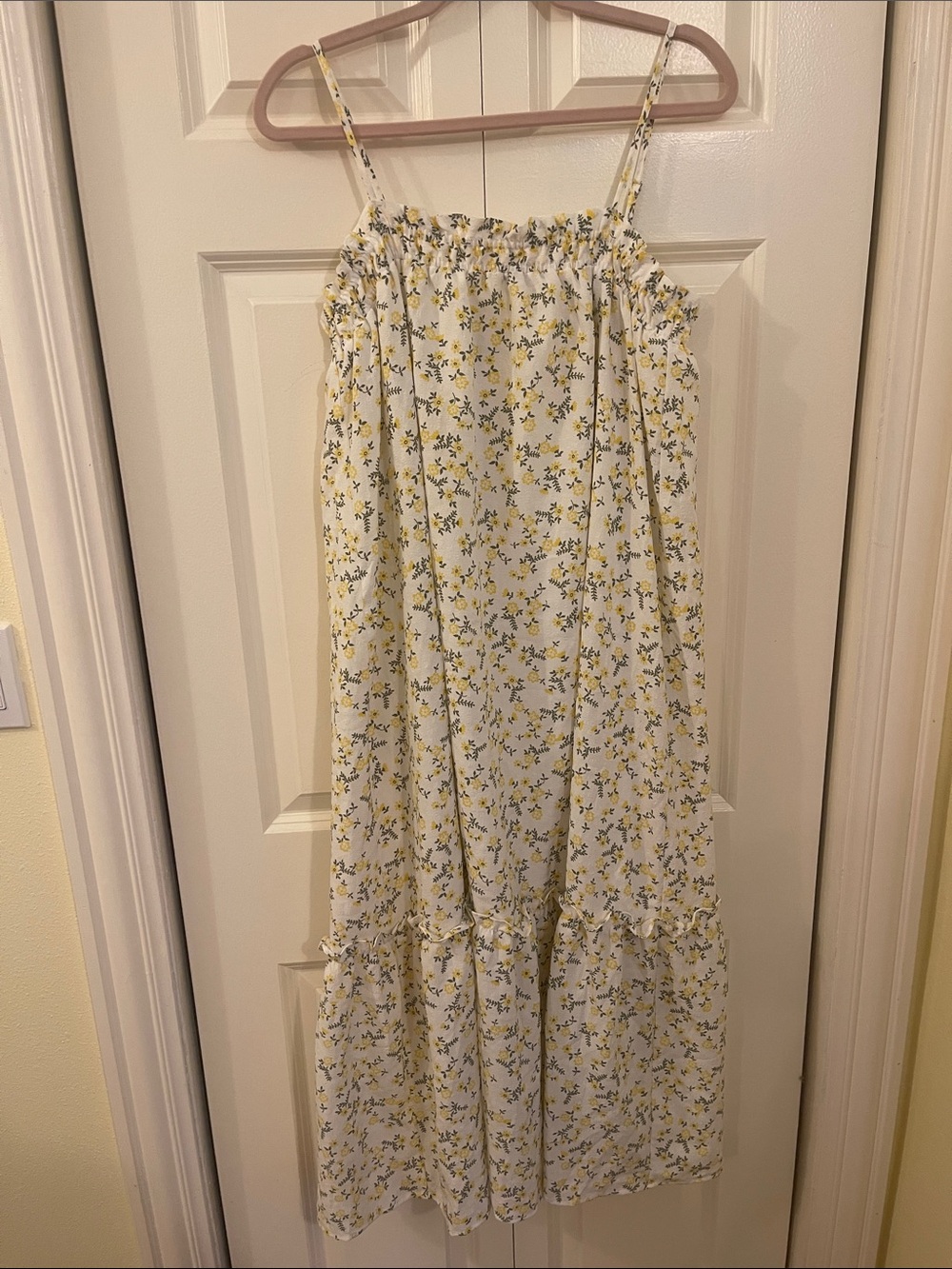 White Floral Spaghetti Strap Maxi Dress - Yellow & Green Print